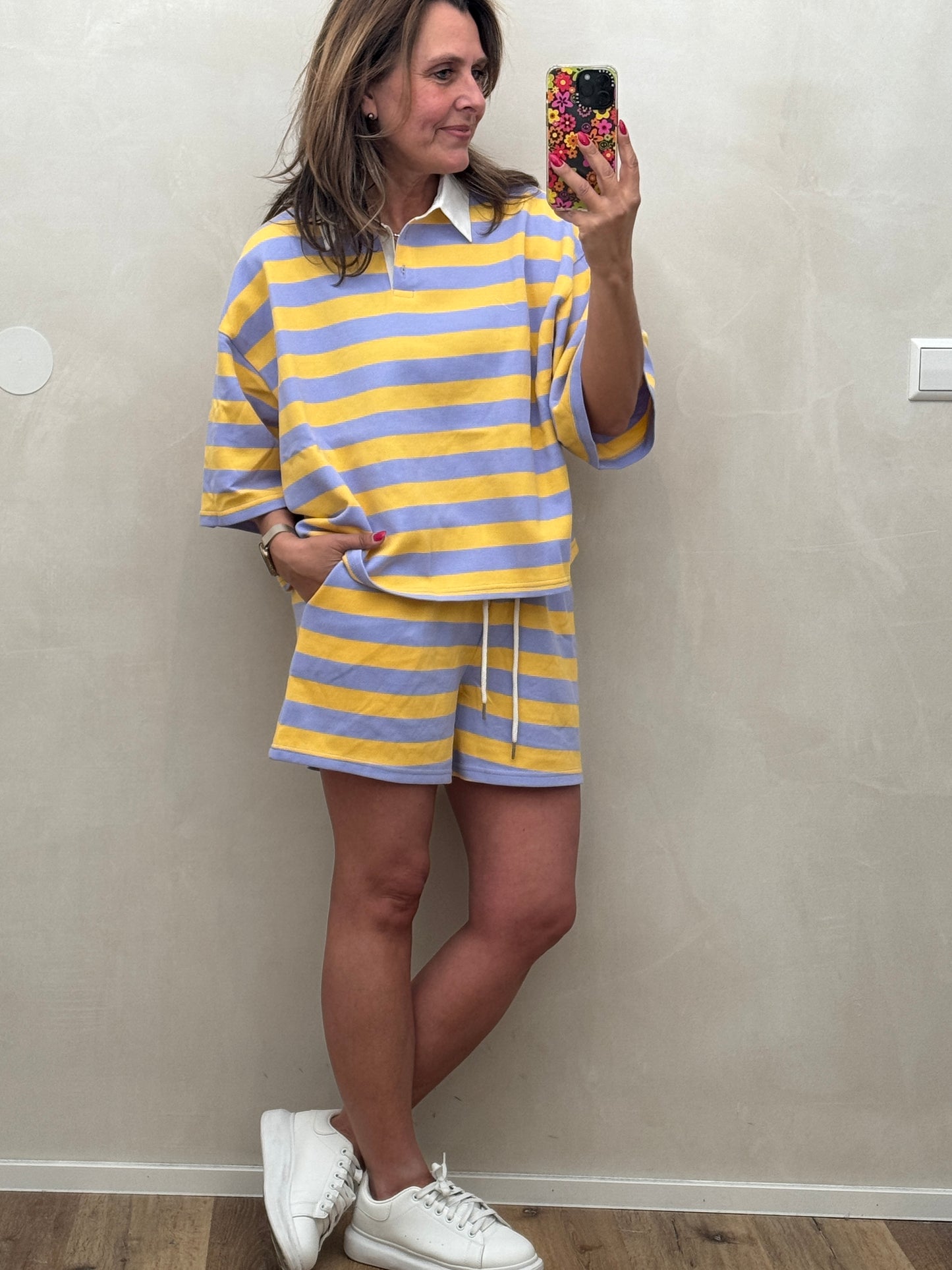 Set 2-Teilig T-Shirt und Shorts Blockstreifen verschiedene Farben verfügbar Onesize bis Gr.40/42 (I5)H