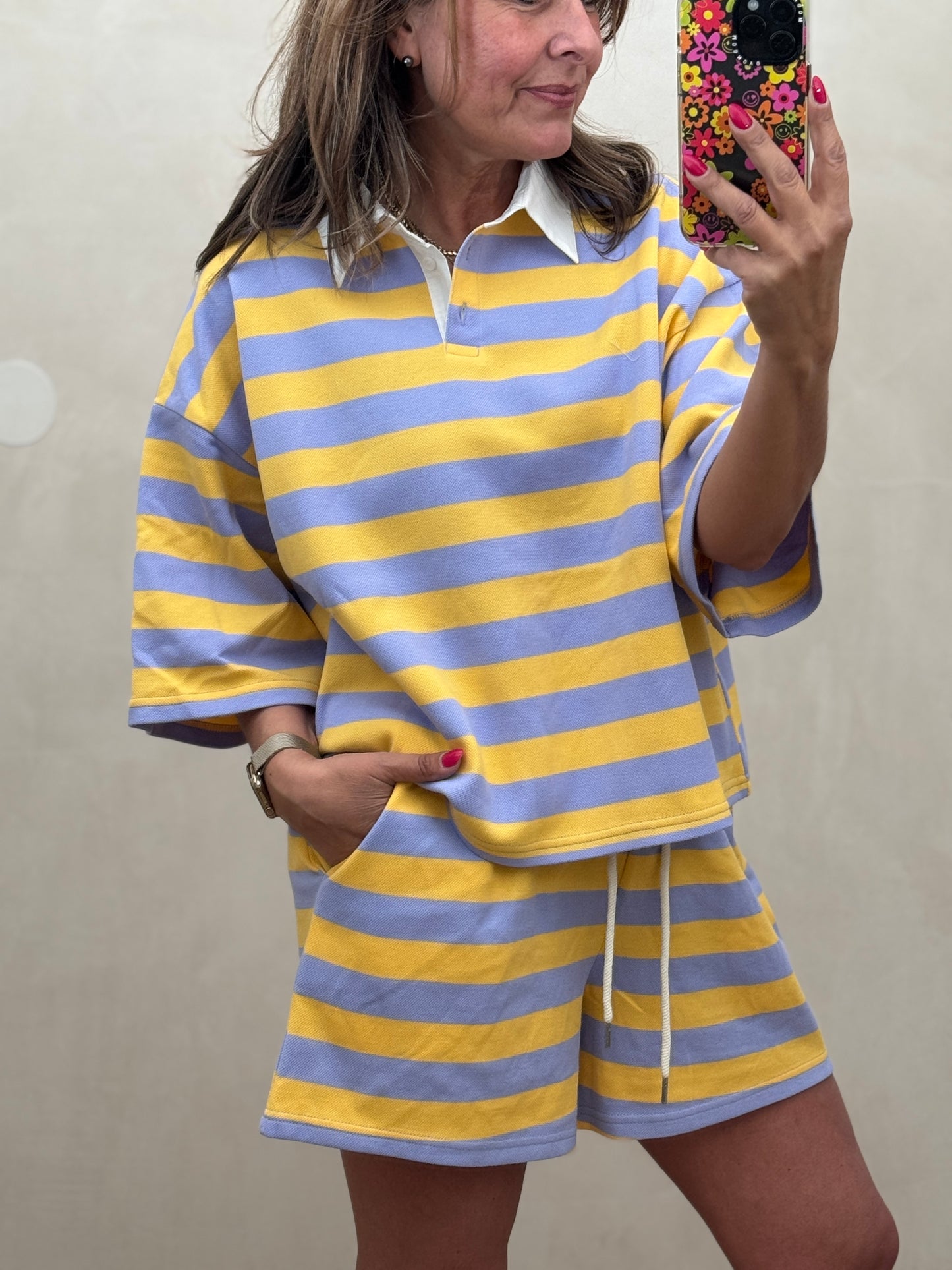 Set 2-Teilig T-Shirt und Shorts Blockstreifen verschiedene Farben verfügbar Onesize bis Gr.40/42 (I5)H
