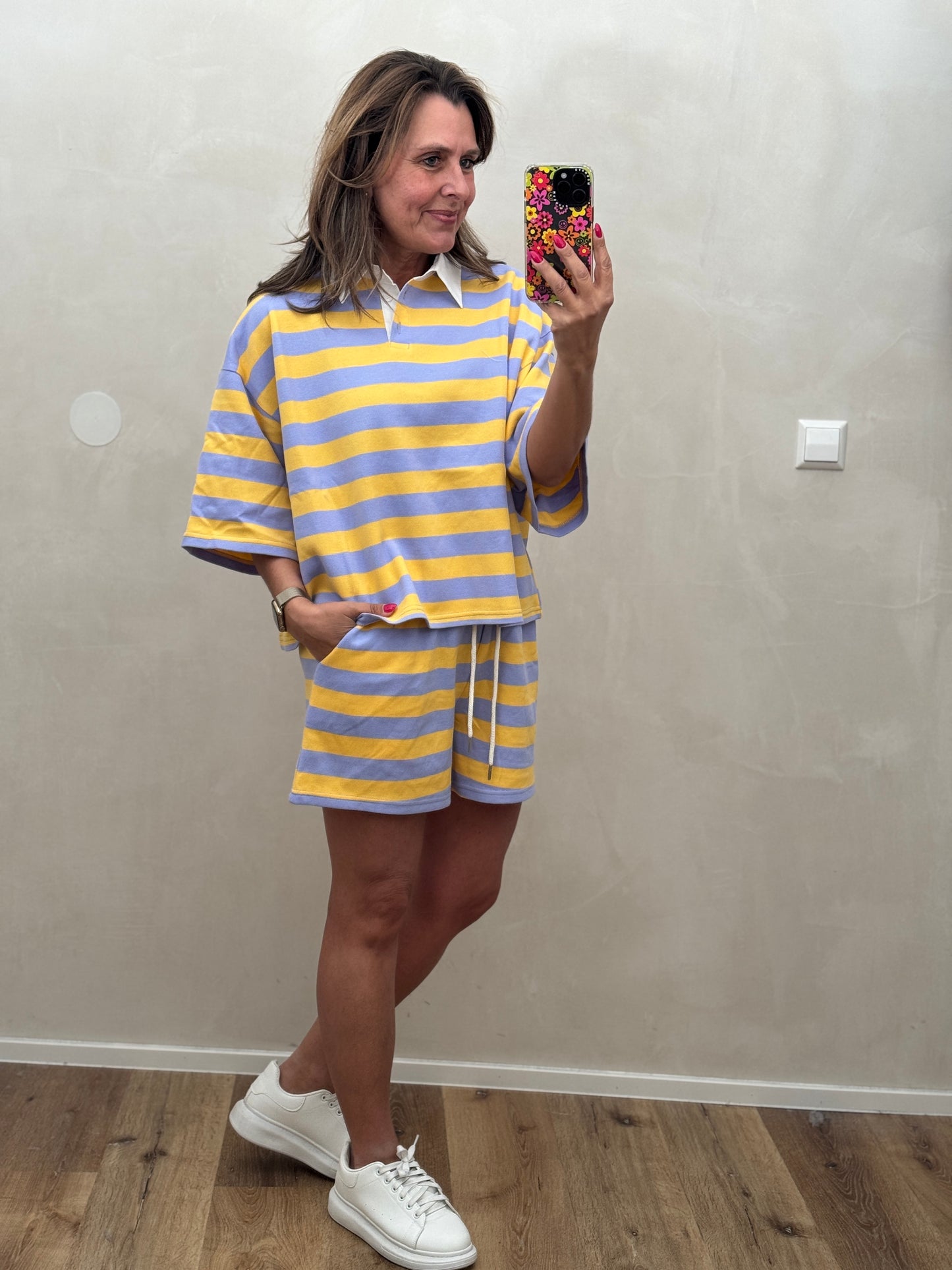 Set 2-Teilig T-Shirt und Shorts Blockstreifen verschiedene Farben verfügbar Onesize bis Gr.40/42 (I5)H