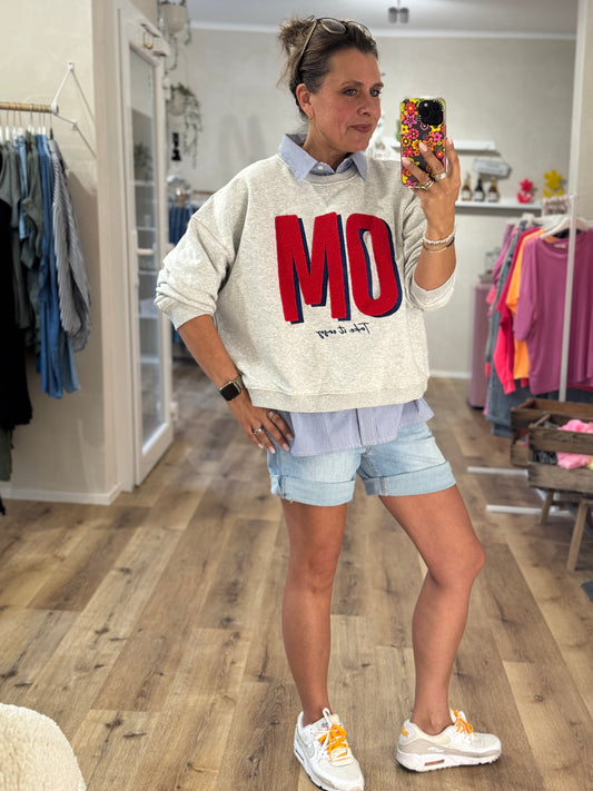 Kurzer Sweater Grau Meliert Schriftzug "BEACH" Rosa in Frottee-Optik Onesize bis Gr. 42 (P5)H (Kopie)